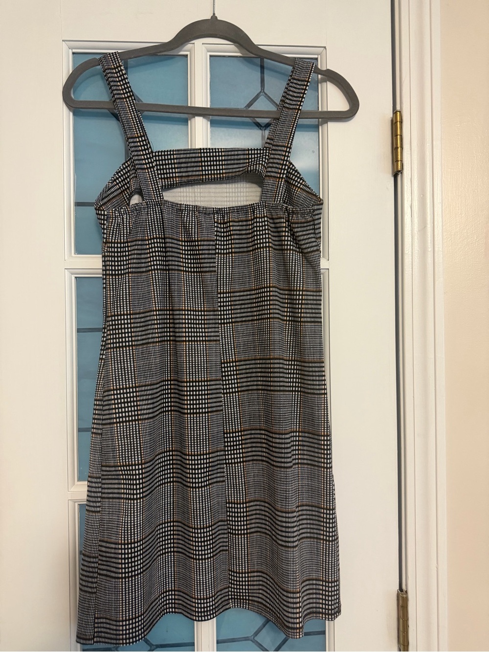 Plaid Button-Front Pinafore Dress in Black & White - Picture 2 of 2